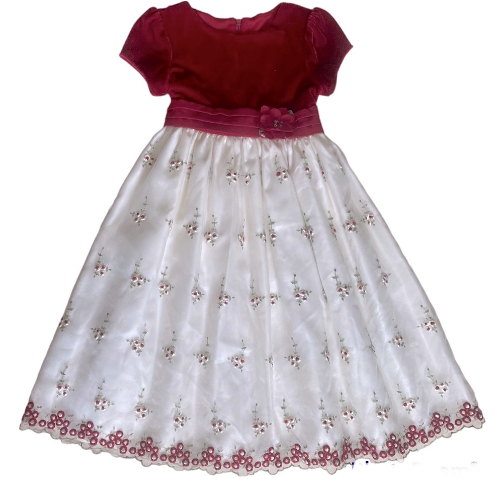 GIrls Red White Floral Tulle Party Dress